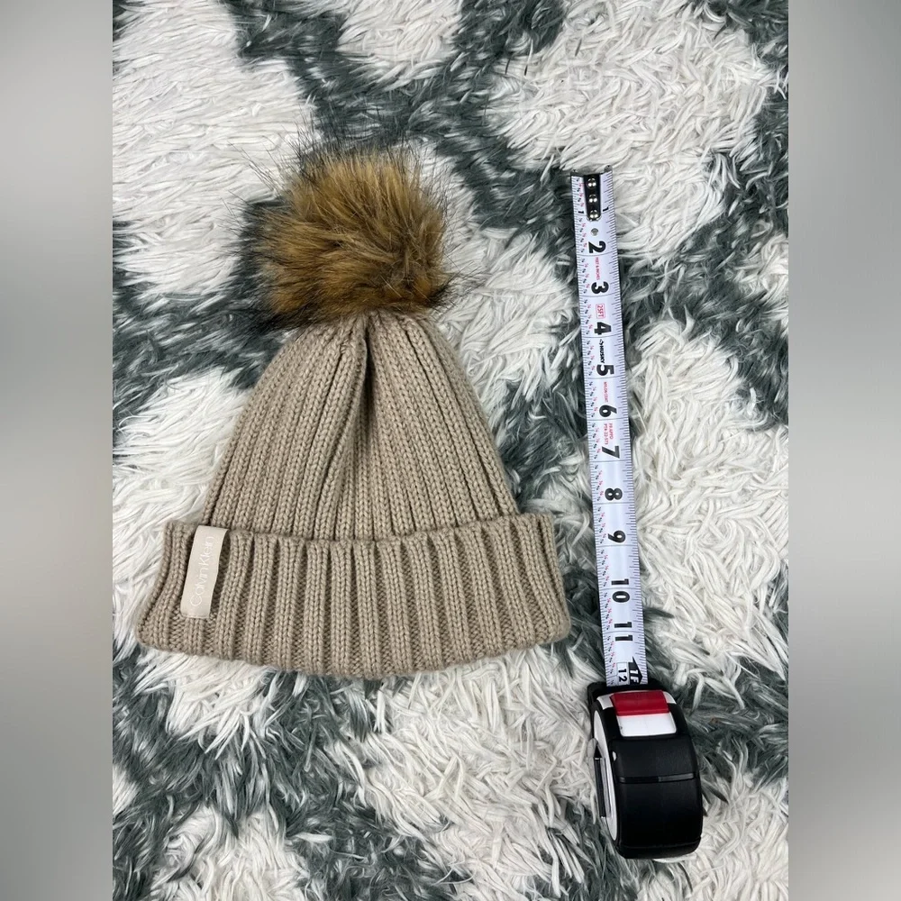 Calvin Klein Women's Winter Hat Beanie One Size Tan Faux Fur Knit